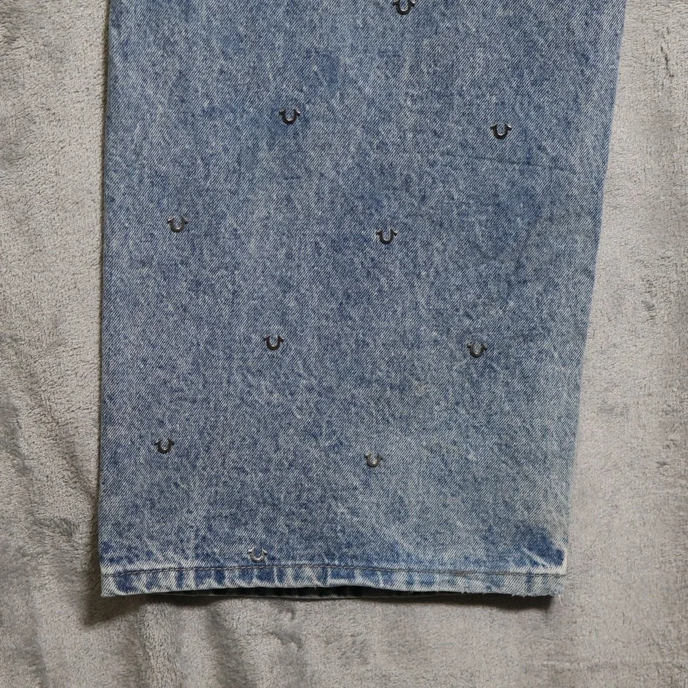 True Religion Jeans Mens 34x32 Blue Vinny Baggy All Over Logo Wide Leg Skater